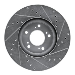 Acura RL Brake Rotor (1) - Front Left - R1 Concepts - Drilled & Slotted - Silver - `99-`04